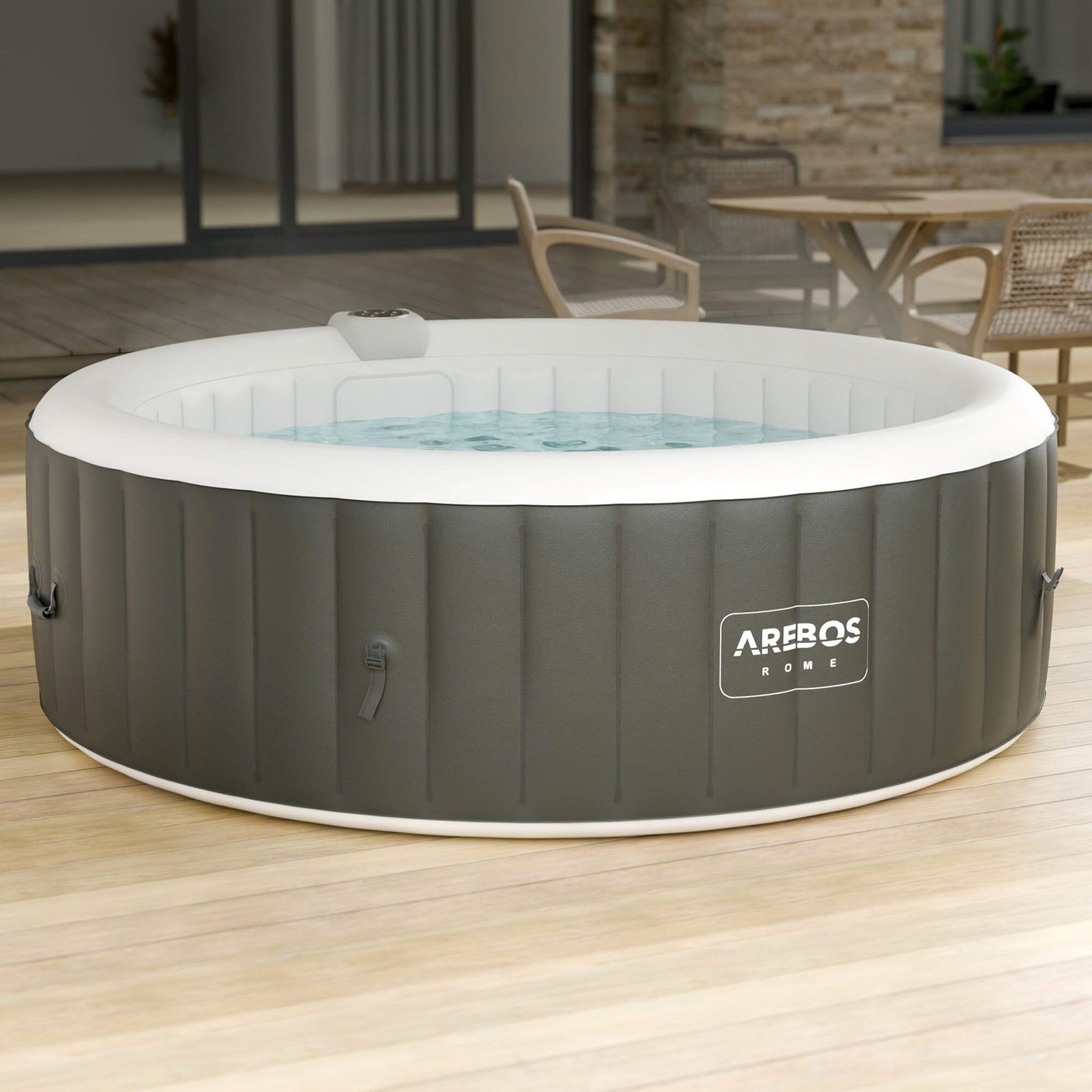 71A4M48czfL Arebos Whirlpool 6 Personen Ø208cm, 130 Massagedüsen, Heizung – Bild 1