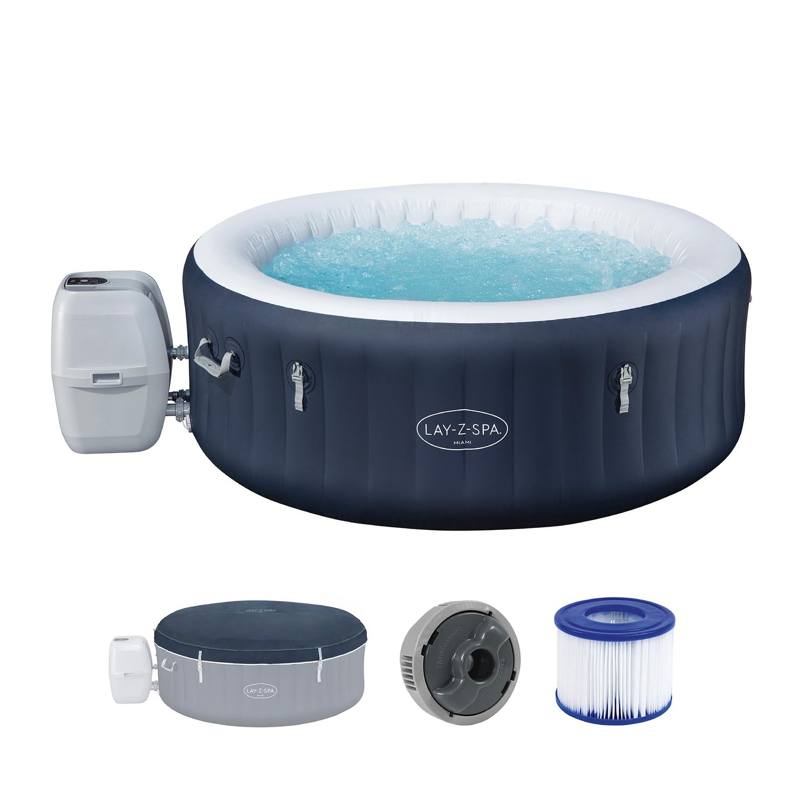 71K1LdZNlzL-1 Bestway Lay-Z-Spa Miami AirJet Whirlpool 4 Personen Ø180x66cm, 120 Düsen – Bild 1