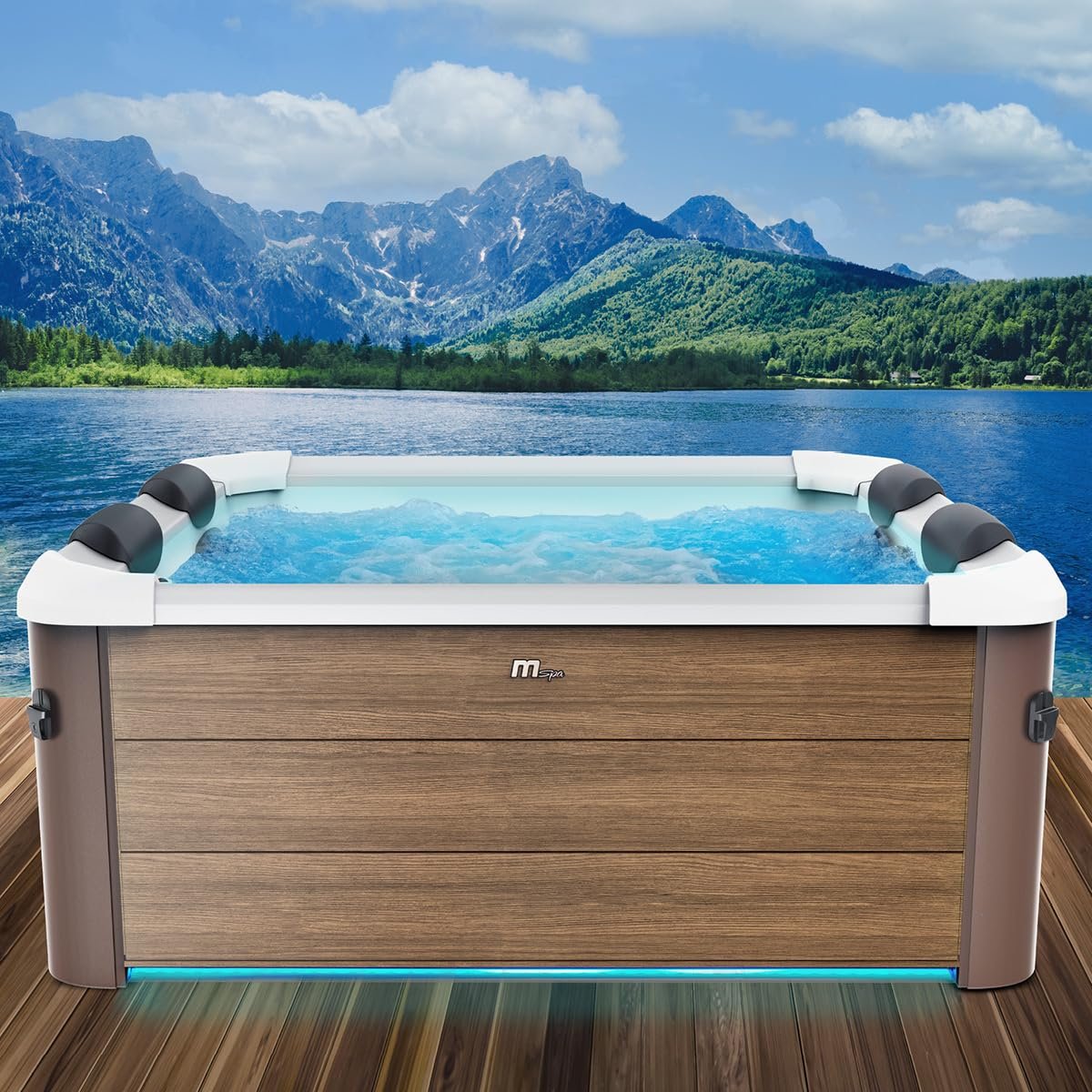 71MKkY7cvOL MSpa Oslo Amber Whirlpool 6 Personen, feste Wand, 160x160x65cm, 120 Massagedüsen, LED – Bild 1