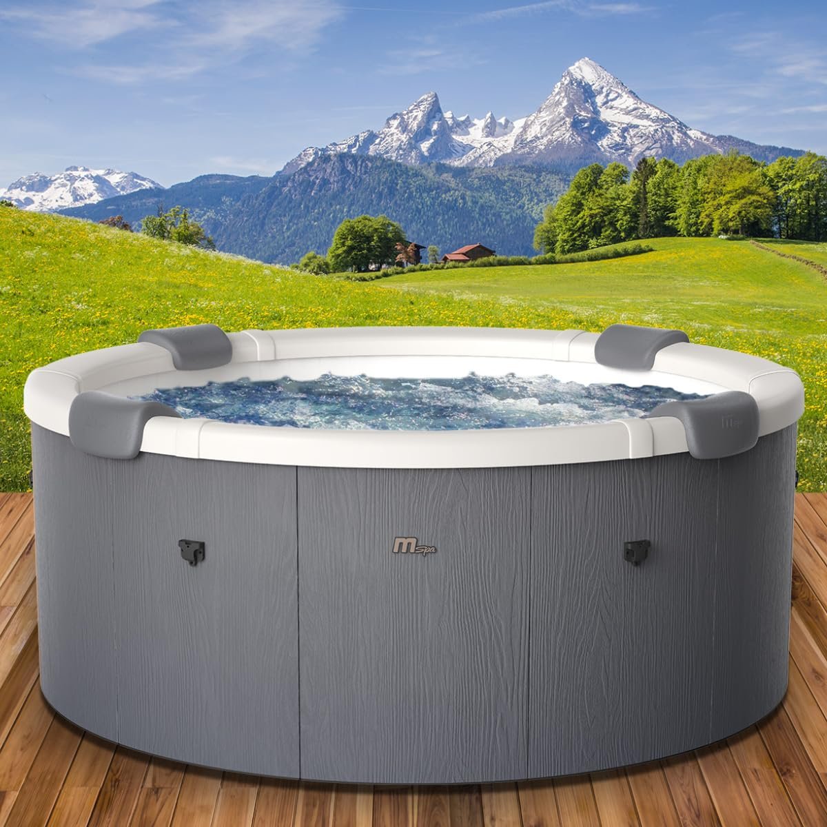 71YMFA3dPkL MSpa Denver Whirlpool 6 Personen, feste Wand, Ø182x70cm, 130 Massagedüsen, LED – Bild 1