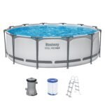 Bestway Steel Pro MAX Aufstellpool Ø366x100cm, lichtgrau, rund, Filterpumpe