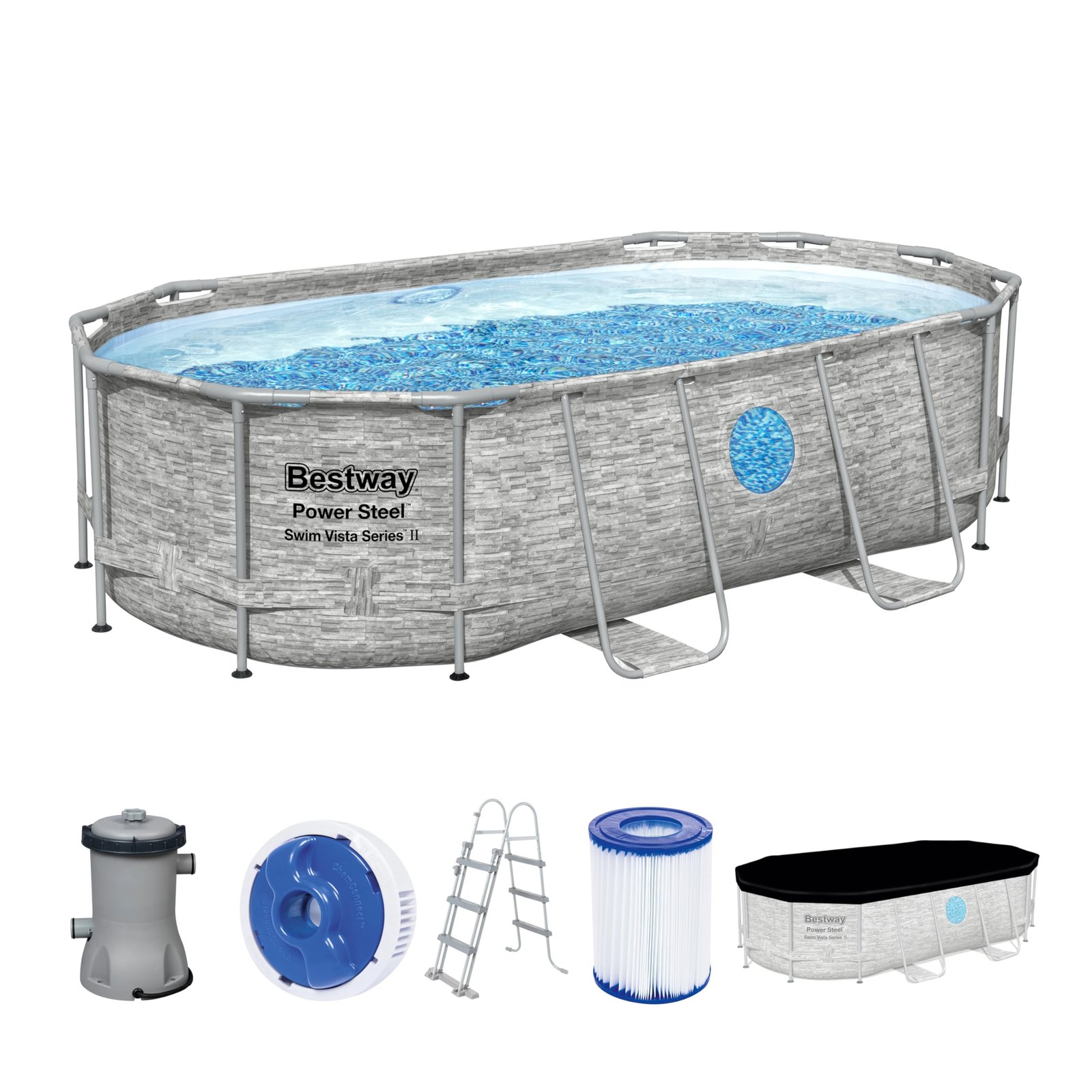 81qUfZ6SkOL Bestway Power Steel Swim Vista Frame Pool 427x250x100cm, Filterpumpe, oval – Bild 1